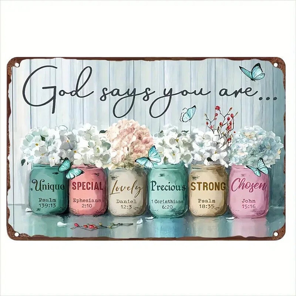 God Says You Are Unique, Strong, Lovely - Vintage Novelty 12" x 8" Metal Sign Home & Garden:Home Décor:Plaques & Signs Style Your Walls